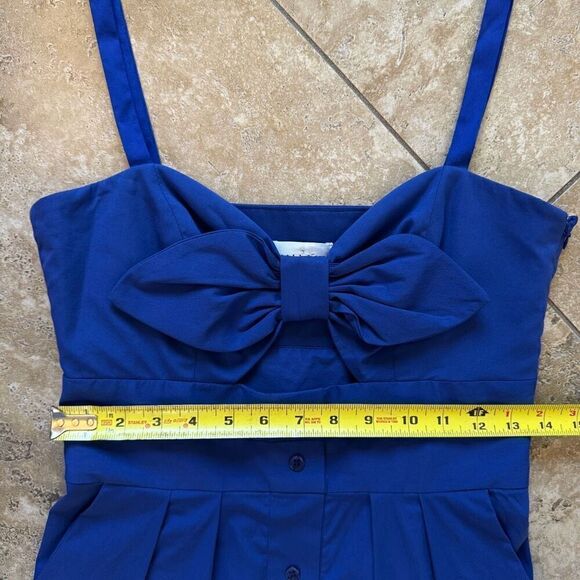 Milly Jordan Mini Dress Women Size 2 Cobalt Blue Bow Cutout Button Front Pockets - Picture 15 of 16